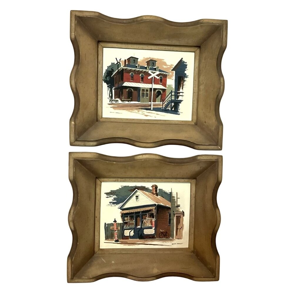 Vintage Mark Coomer Signed Serigraph Prints Limited Ed In Distressed Wood Frames